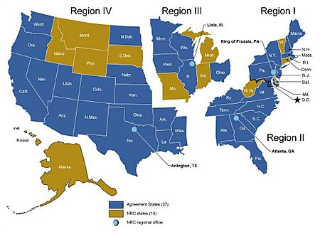 Figure 2- Map of Nuclear Regulatory Commission (NRC) Regions and 37 Agreement States (14450812744) (cropped)