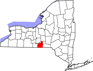 Map of New York highlighting Tioga County