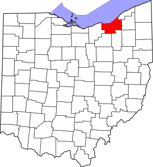 Map of Ohio highlighting Cuyahoga County