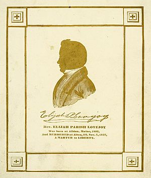 Memorial card for Reverend Elijah Parish Lovejoy with silhouette (cropped)