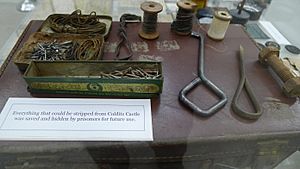 Museum of World War II Natick Massachusetts 2015. Allied POW escape equipment Colditz Castle metal objects hidden by prisoners for future use