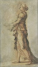 ROSA Salvator - Femme debout drapée, portant quelque chose, se dirigeant vers la gauche, INV 9747, Recto (cropped)