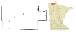 Location of Warroadwithin Roseau County and state of Minnesota