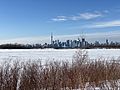Toronto's Main Harbour Channel frozen in winter, view from the Leslie Street Spit (Tommy Thompson Park)