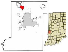 Location of Tecumseh in Vigo County, Indiana.