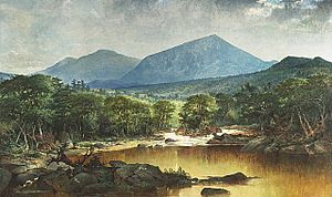 'River in a Mountain Landscape', oil on canvas painting by John Mix Stanley, c. 1840s