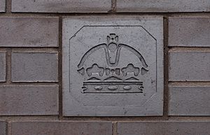 Assay Office Birmingham hallmark on wall - crown