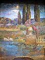 Louis c. tiffany, paesaggio con giardino e una fontana, 1915 ca., 02
