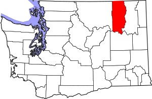 Map of Washington highlighting Ferry County