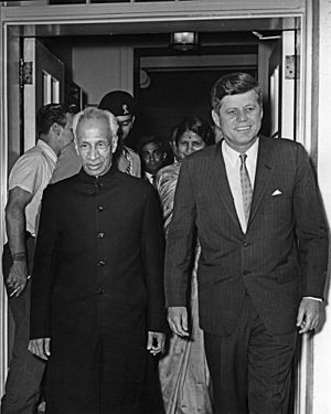President John F. Kennedy and President Dr. Sarvepalli Radhakrishnan of India Exit White House