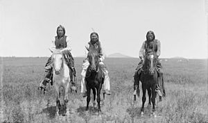 Three mounted Comanche warriors - 1892