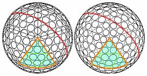 Two similar icosahedron golf ball designs
