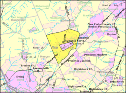 Census Bureau map of the former Princeton Township (and enclaved Borough in pink), New Jersey