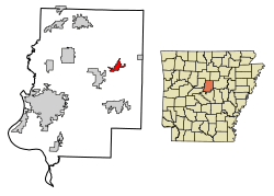 Location of Enola in Faulkner County, Arkansas.