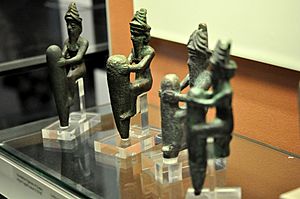 Foundation figurines representing gods. Copper alloy. Reign of Gudea, c. 2150 BCE. From the temple of Ningirsu at Girsu, Iraq. The British Museum, London