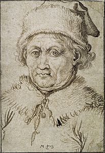 Martin Schongauer - Bust-length image of an old man with fur collar and hat - Google Art Project
