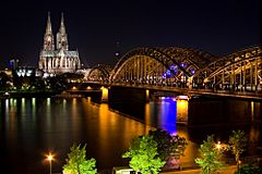 Nightview of Cologne Cathedrale across the River Rhine