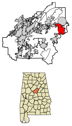 Location of Harpersville in Shelby County, Alabama.