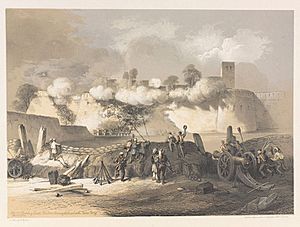 The 1st Bombay European Fusiliers storming the Breach at the Koonee Boorg, 1849