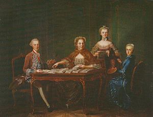 Archduke Joseph with Empress Maria Theresa, Princess Isabella of Parma and Archduchess Maria Christina by Martin Van Meytens in 1763