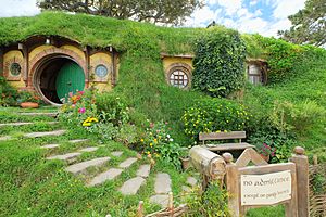 Baggins residence 'Bag End' with party sign