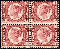 British 1870 half penny plate 13 stamps.jpg