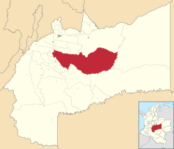 Location of the municipality and town of San Martín, Meta in the Meta Department of Colombia.