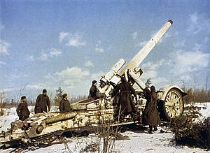 German 21 cm gun in Russian winter