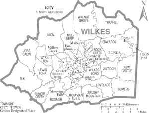 Map of Wilkes County North Carolina With Municipal and Township Labels