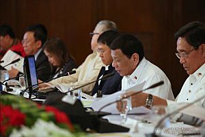 President Rodrigo Roa Duterte presides over a meeting with the National Task Force to End Local Communist Armed Conflict (NTF-ELCAC) at the Malacañan Palace on April 15, 2019