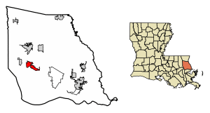 Location of Mandeville in St. Tammany Parish, Louisiana