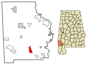 Location of Sims Chapel in Washington County, Alabama.
