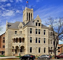 The 3.5 story Romanesque Revival style Comal County Courthouse in New Braunfels was built in 1898.