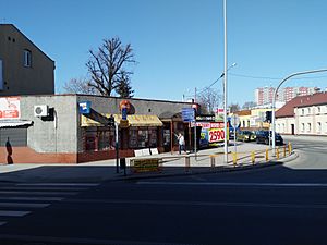 Convenience store on the corner in polish town - Tomaszów Mazowiecki