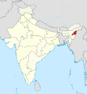 Nagaland in India (disputed hatched)