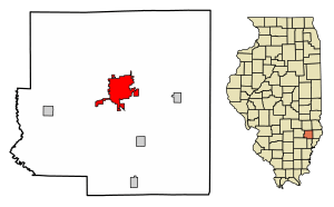Location of Olney in Richland County, Illinois.