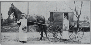 Rosalie G. Jones and Elizabeth Freeman take the Little Yellow Wagon out of Cleveland in July 1912