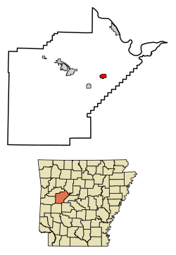 Location of Ola in Yell County, Arkansas.