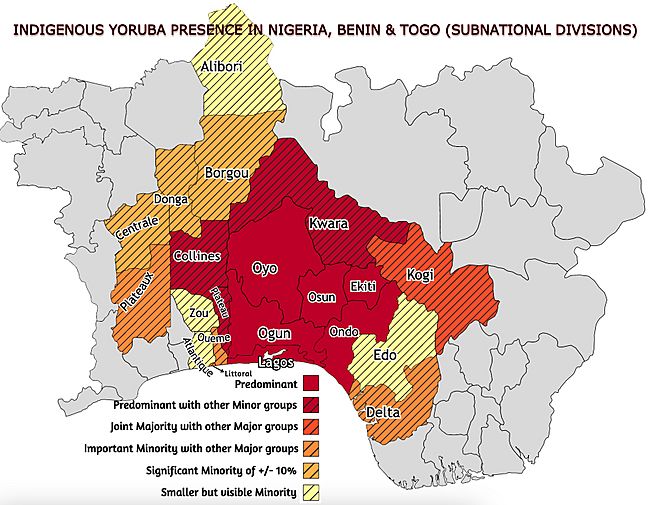 Degree of Presence of The Yoruba and 'Yoruba derived' groups in Nigeria, Benin and Togo at Subnational levels