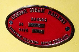 Exmoor Steam Railway builder's plate