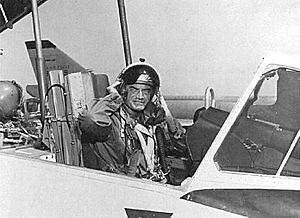Major General Barry M. Goldwater in the Cockpit of Convair F-102
