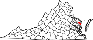 Map of Virginia highlighting Lancaster County