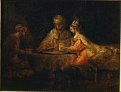 Rembrandt Harmensz van Rijn - Ahasuerus, Haman and Esther - Google Art Project