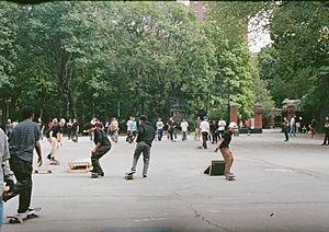 Skateboarders skate at Tompkins Square Park