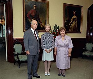 The Duchess of Kent with Sir Walter Campbell and Lady Campbell at Government House, Brisbane