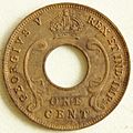 1930 East African 1 cent coin obverse