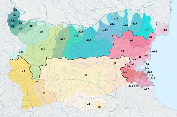 Bulgaria map drainage divide and river bassins