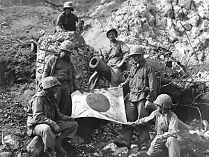 Captured Japanese flag on Iwo Jima