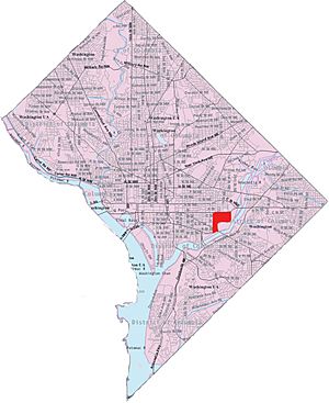 Map of Washington, D.C., with the Barney Circle neighborhood highlighted in red