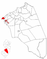 Palmyra highlighted in Burlington County. Inset map: Burlington County highlighted in the State of New Jersey.